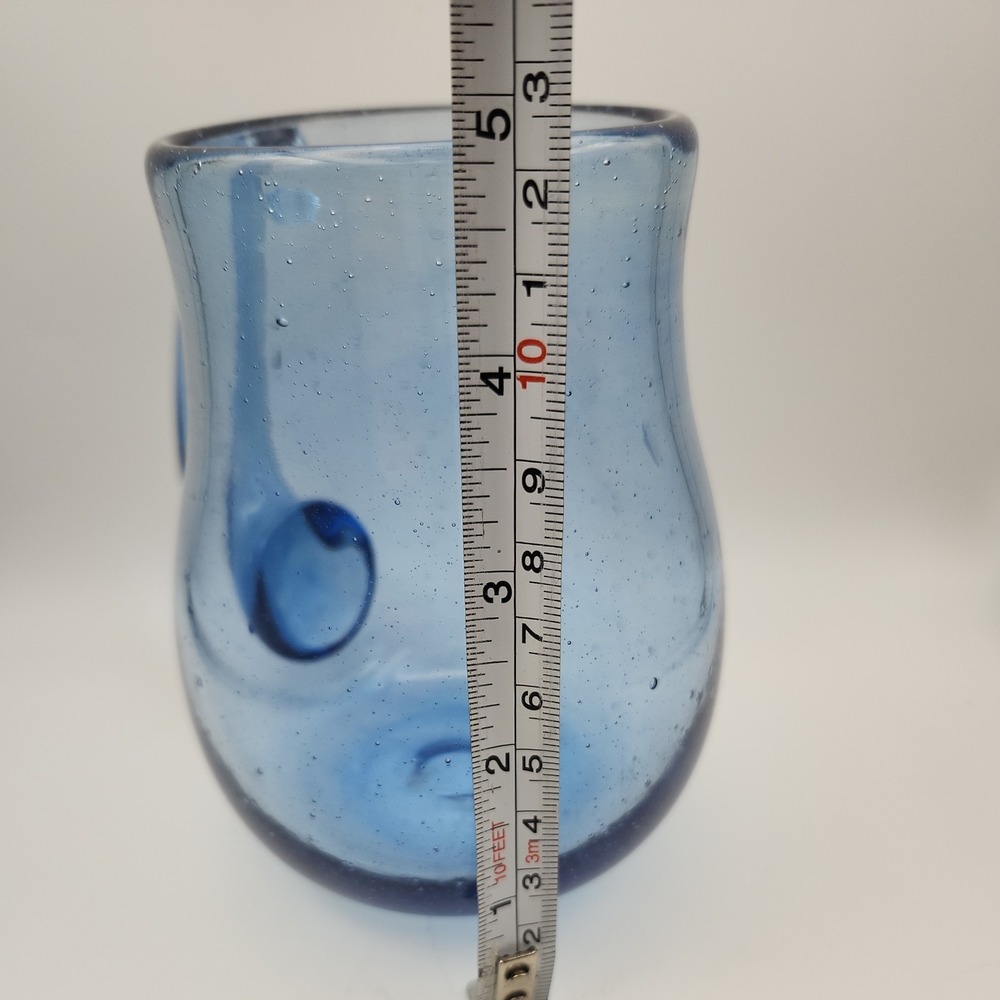 Hand Blown Blue Bubble Glass Mug  Seeded Glass Coffee Cup With Pontil Mark 5" - Picture 5 of 5